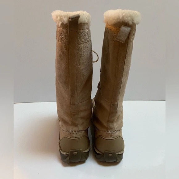 CAT Caterpillar Polartec  calf high Sherpa fleece beige suede boots Sz 6.5 - Picture 3 of 11